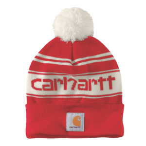 Berretto-pom-pom-maglia-costine-logo-Carhartt-red-winter-white-sphera-antinfortunistica